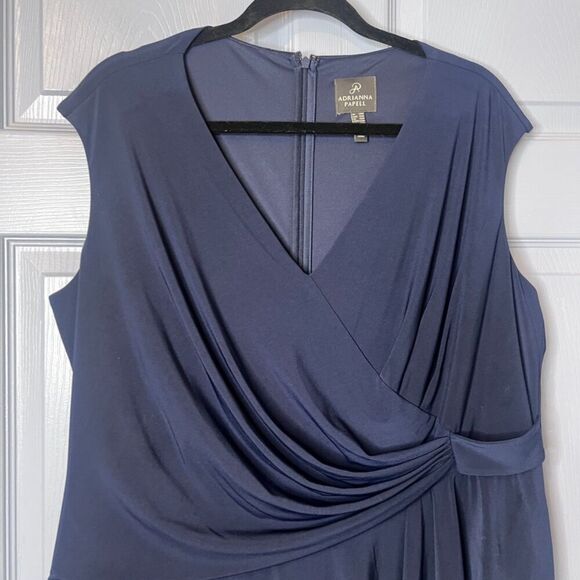 Adrianna Papell Navy Blue Sleeveless Formal Pantsuit Cascade Draped Plus SZ 20W - Picture 4 of 13
